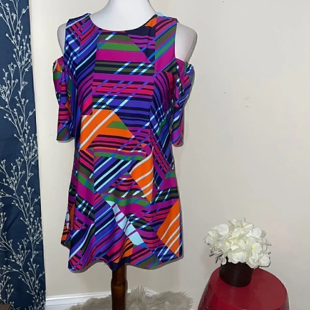 Jude Connally Natalie Dress Stripe Abstract Navy ALTERED Mini Tunic Dress sz S